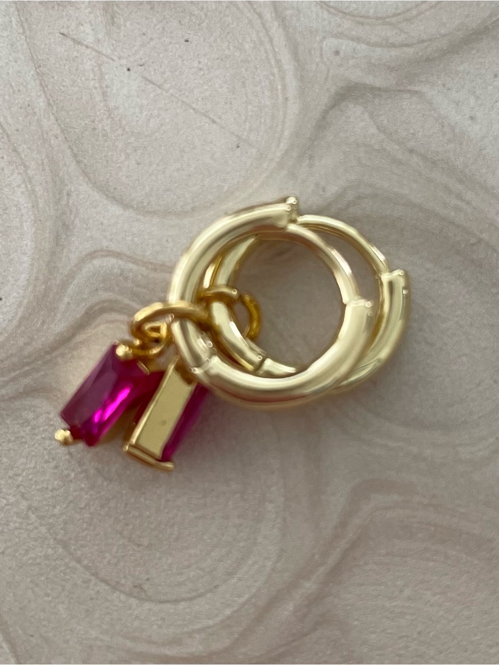 14k Gold Plated Hoop Earrings with Pink Crystal Charms
